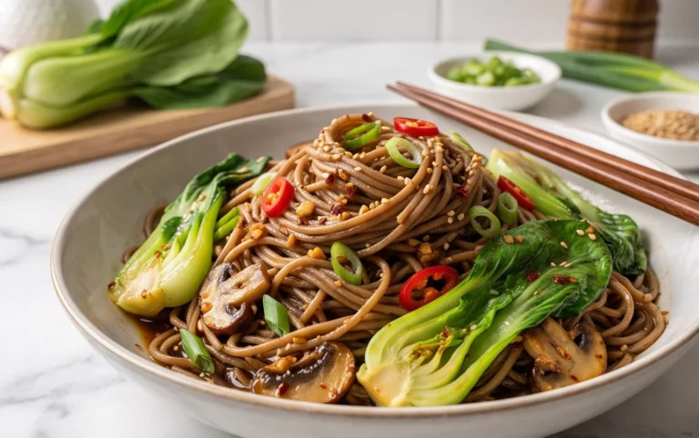 Spicy Garlic Soba Noodles with Bok Choy