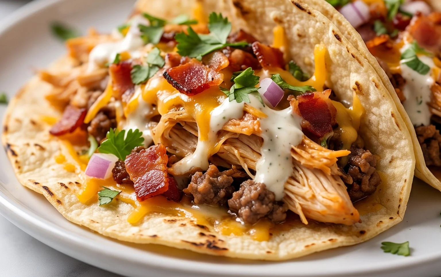 Baked Chicken Beef Bacon Ranch Tacos