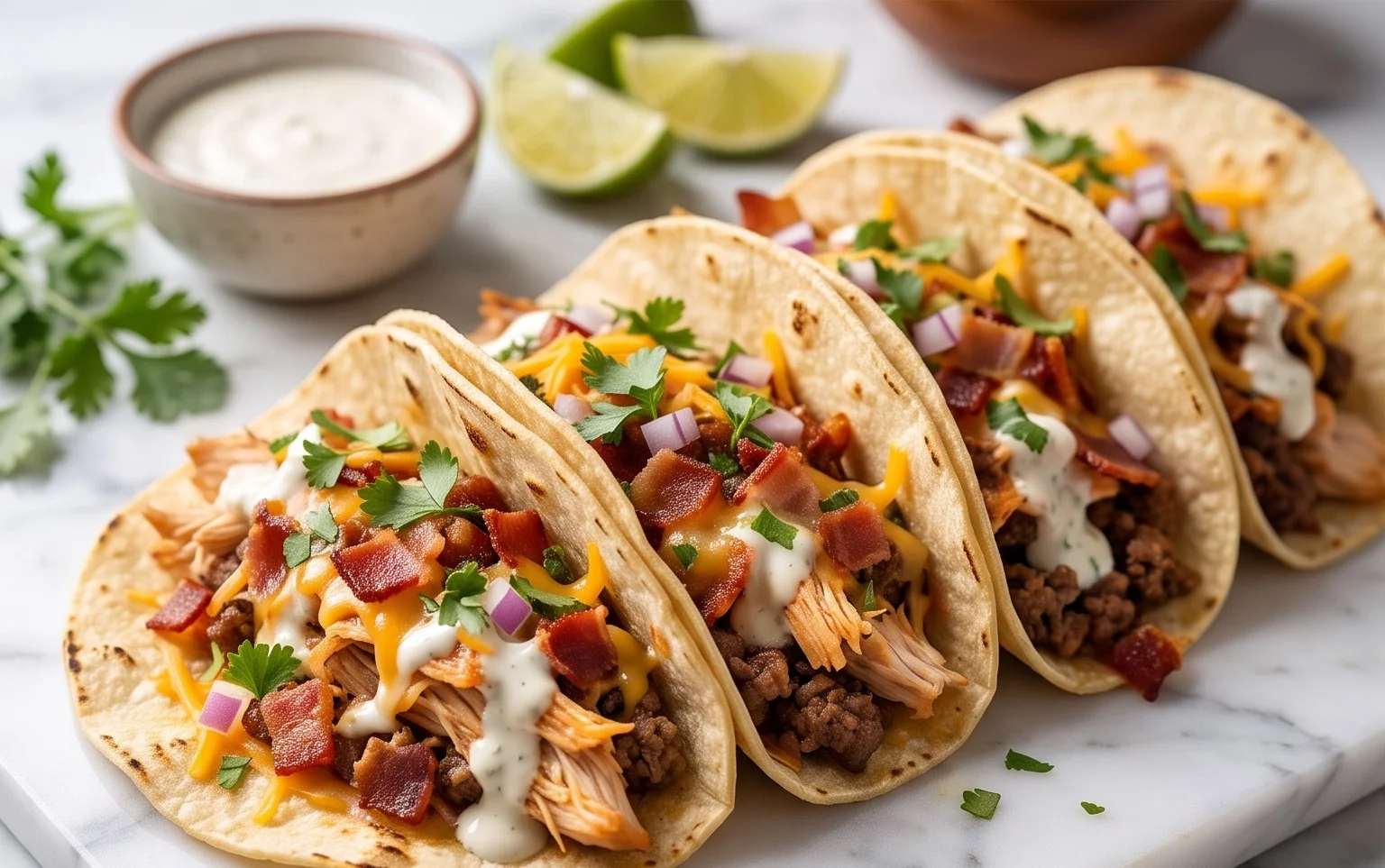 Baked Chicken Beef Bacon Ranch Tacos