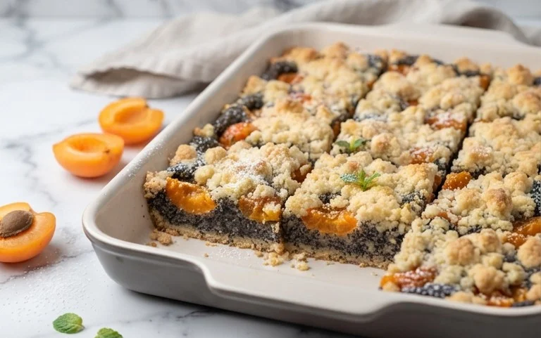 Saftige Mohn-Aprikosen-Schnitten mit Streuseln