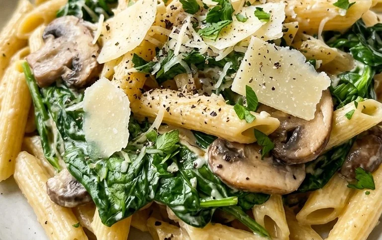 One-Pot Garlic Parmesan Pasta with Spinach and Mushrooms