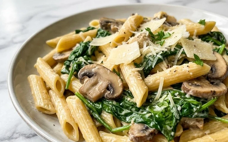 One-Pot Garlic Parmesan Pasta with Spinach and Mushrooms