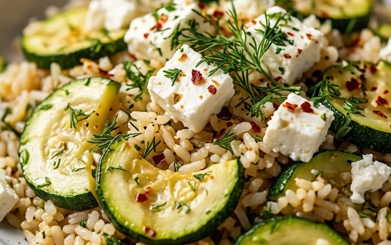 Zucchini-Reis-Pfanne mit Feta