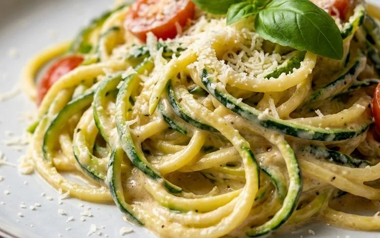 Zucchini-Spaghetti in cremiger Sauce– Zoodles
