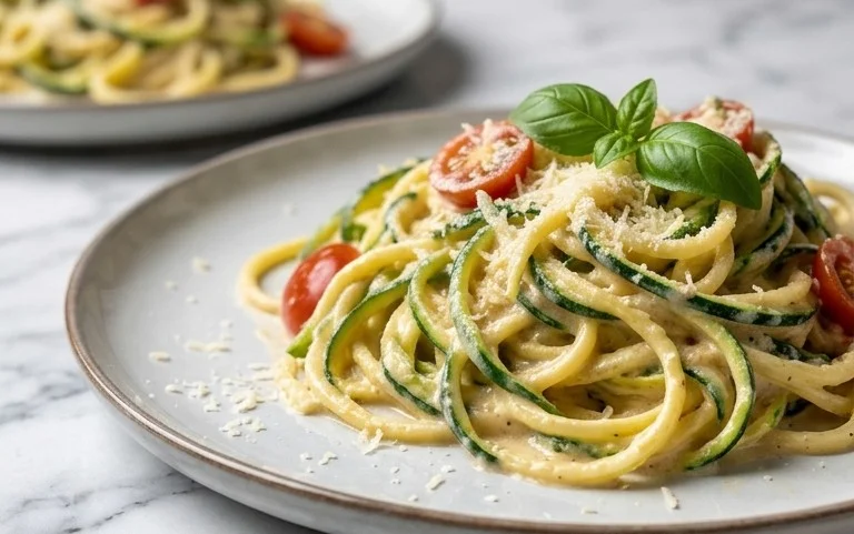 Zucchini-Spaghetti in cremiger Sauce– Zoodles