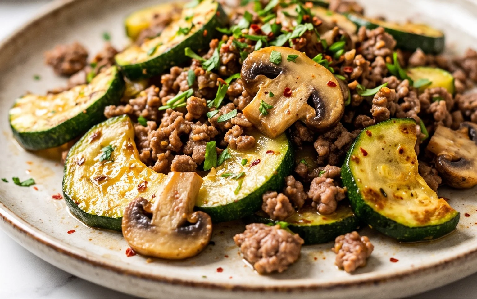 Zucchini-Cbeef hampignonpfanne
