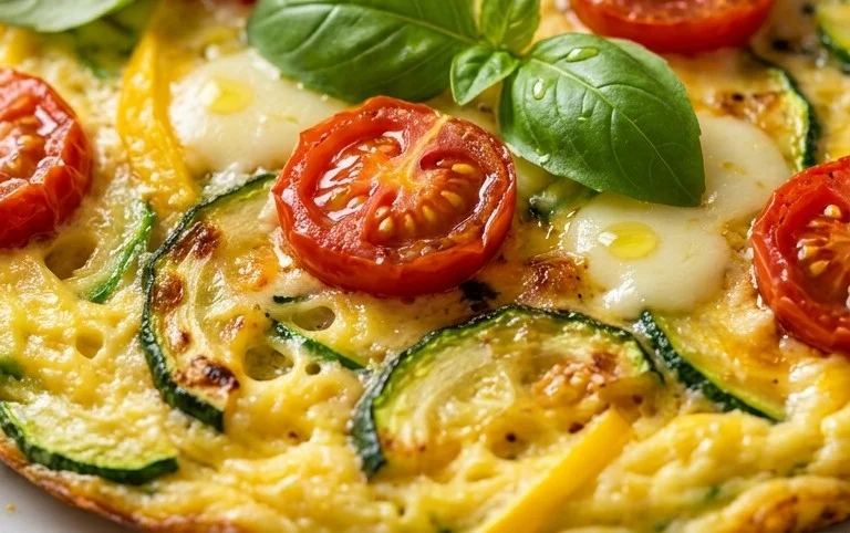 Zucchini-Omelett mit Tomaten und Basilikum