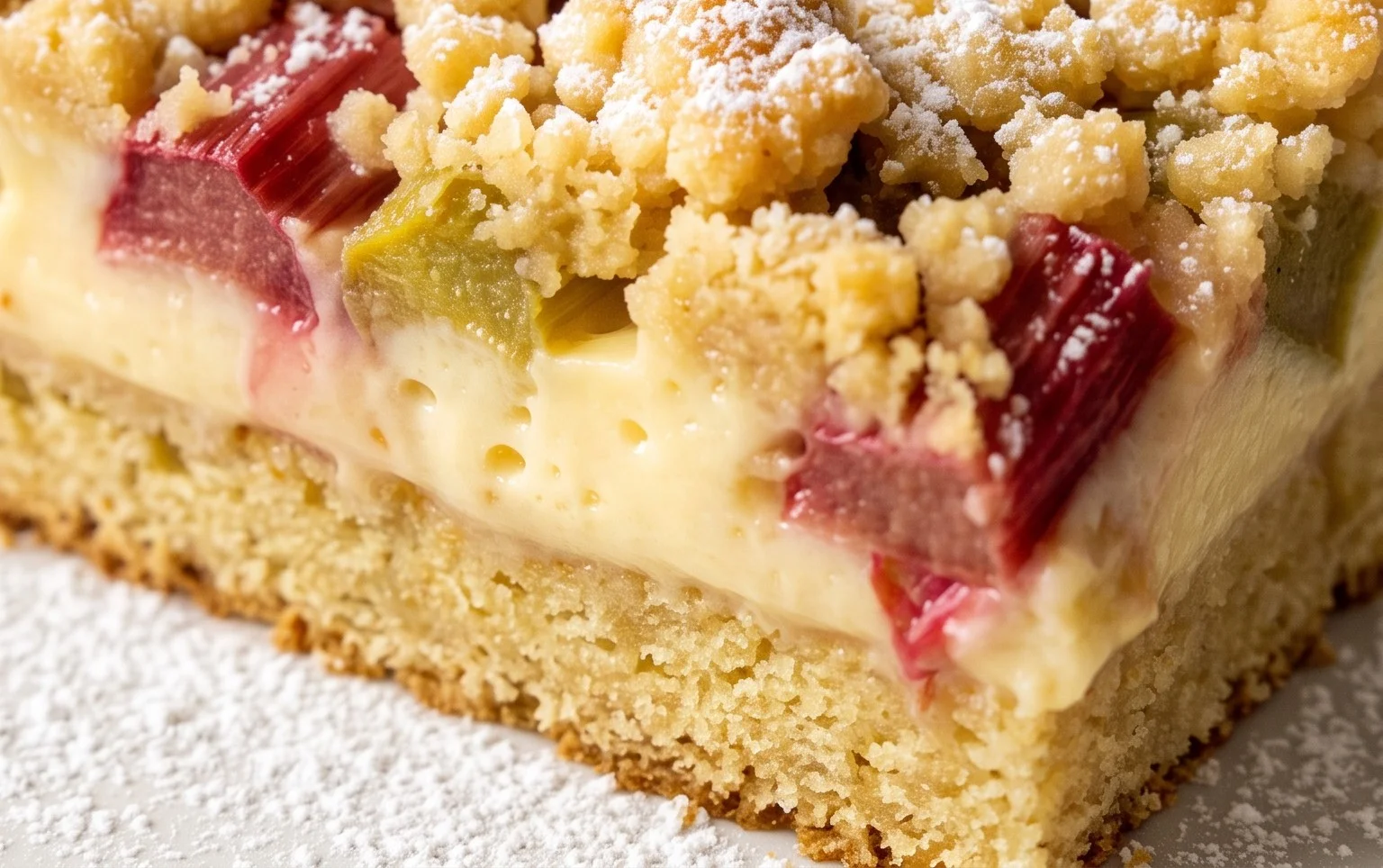 Rhabarberkuchen mit Pudding und Streuseln – wie von Oma