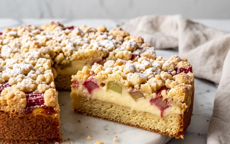 Rhabarberkuchen mit Pudding und Streuseln – wie von Oma
