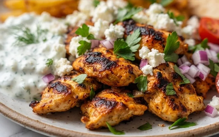 Mediterranes Hähnchen-Gyros mit Feta-Tzatziki genießen!