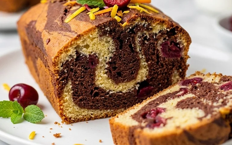 Marmorkuchen mit Kirsch Extracten vom Blech