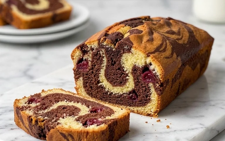 Marmorkuchen mit Kirsch Extracten vom Blech
