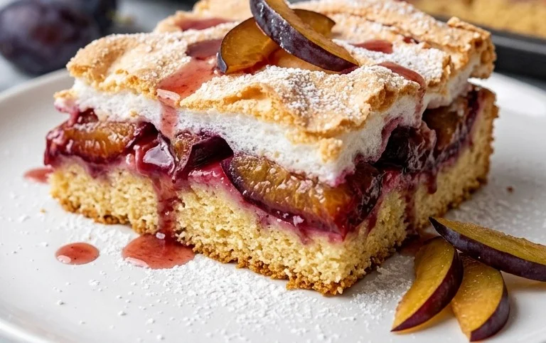 Polnischer Zwetschgen Kuchen vom Blech mit Baiser